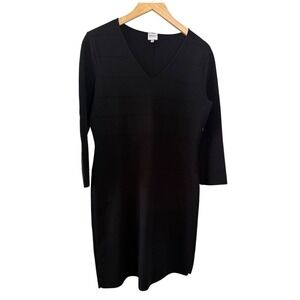 Armani Collezioni Black Sheath Dress Ribbed Detail V Neck Cocktail‎